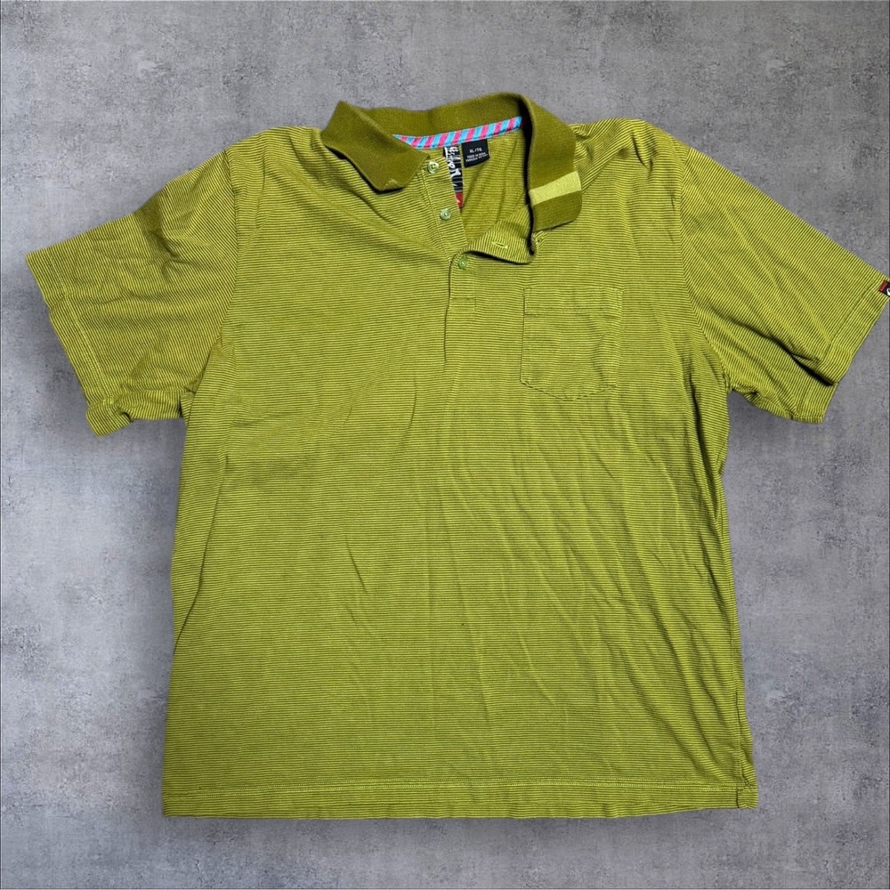 Quiksilver Shirt XL Green Striped Normcore Preppy Polo Casual Skater Surfer